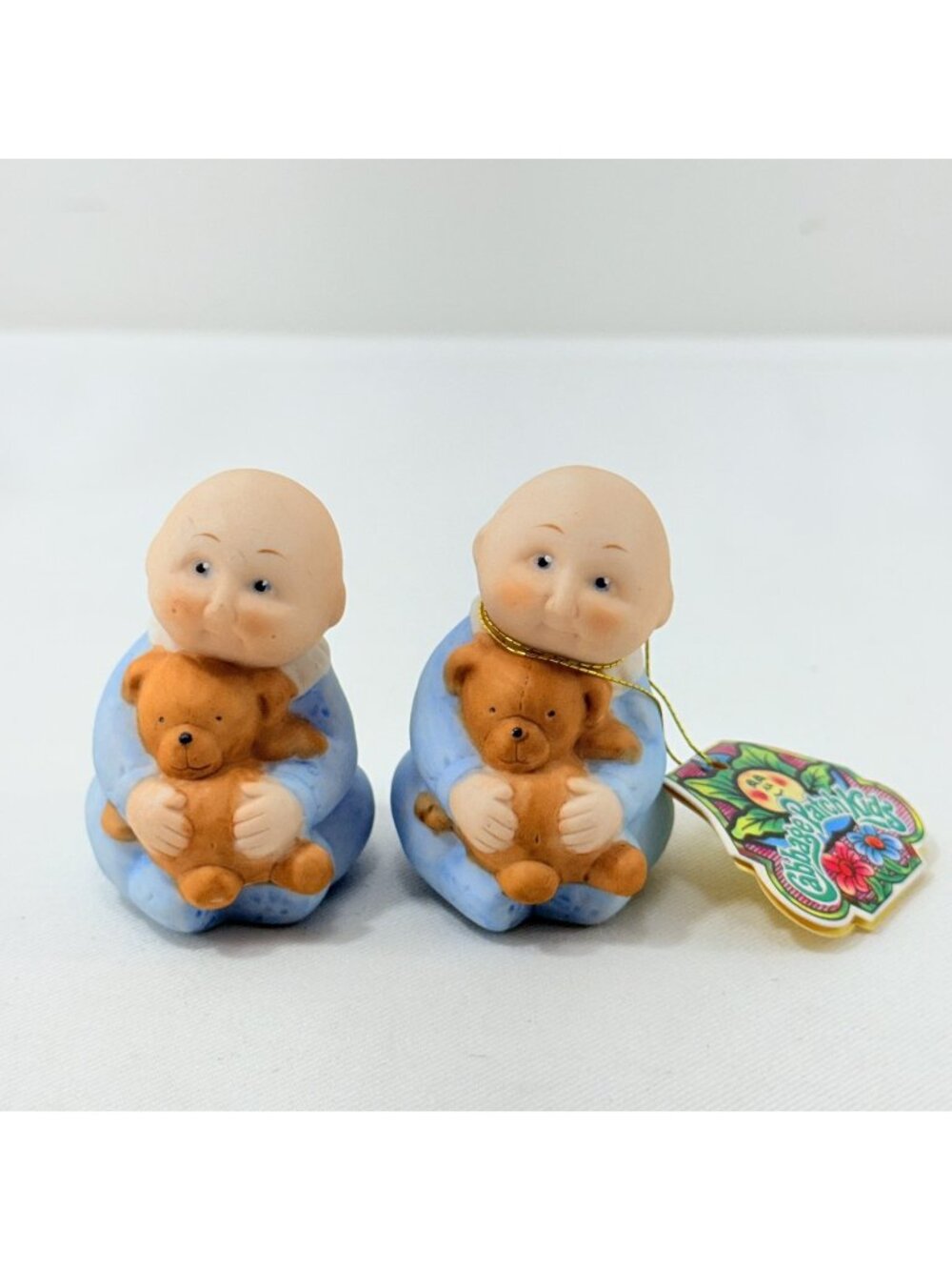 Vintage Cpk Cabbage Patch Kids Figurine Porcelain Figure Pair Bald Baby Boy Bear